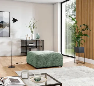 Polsterhocker Designerhocker ROMY in Stoff Enjoy Me Olivgrün