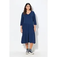 Ulla Popken Midikleid Midikleid Volants A-Linie V-Ausschnitt 3/4-Arm
