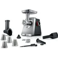 BOSCH Fleischwolf Serie 8 MFWS840M, bis zu 4,5 kg Fleisch pro Min., spülmaschinenfest, 800 W, Edelstahl, 10-Jahre Motorgarantie, mit drei Lochscheiben, 2.500 W