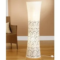 TRANGO LED Stehlampe, 1240L Design LED Stehlampe *KOS* Reispapierlampe *HANDMADE* in weiß mit floralem Motiv I inkl. 2x 5 Watt E14 LED Leuchtmittel - Form: Rund - Höhe: ca. 125cm, Wohnraumlampe – Reispapier Stehleuchte