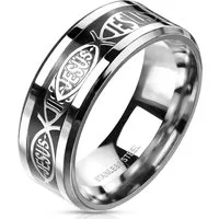 BUNGSA Fingerring 64 (20.4) Ring Jesus Fisch schwarz/silber aus Edelstahl Unisex (1 Ring)