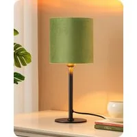 EDISHINE Nachttischlampe mit schwarzem Metallsockel und Samtschirm, LED wechselbar, Warmweiß, Grüne Gold Vintage Tischlampe inkl. 2700K LED Leuchtmittel, 38cm