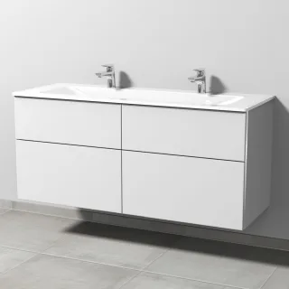 Sanipa 3way Glas-Set Glas-Doppelwaschtisch und Unterbau mit 4 Auszügen, Weiß-Soft BR20843