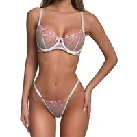 Elegant Love Set: Bügel-BH Dessous-Set, Mesh Damenunterwäsche set (Set, 2-tlg., mit Tanga) Elegantes Lingerie-Set – Zartes BH-Set mit Blumenmuster & String