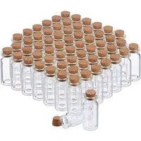 relaxdays Gewürzbehälter Mini Glasfläschchen mit Korken 60er Set, Glas