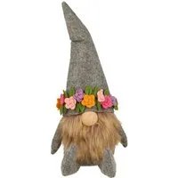 XiRRiX Wichtel Gnom Frühling Sommer mit Blumenmütze grau (H: 33 cm) (H: 33 cm, Osterdeko Frühlingsdeko Wichtel), mit süßer Knubbelnase, niedlichem Bart und tollem Blumendekor.