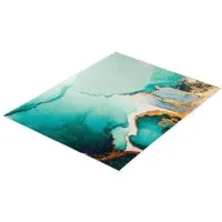 Kleine Wolke Badematte Teal, Badvorleger, Badezimmer Teppich, Höhe 5 mm, rutschhemmend beschichtet, fußbodenheizungsgeeignet, Polyester, rechteckig, bedruckt, Marmor Design, goldfarbene Akzente, weich & kuschelig