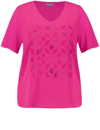 SAMOON - Kurzarmshirt mit fließender Web-Front pink - Gr. - 44