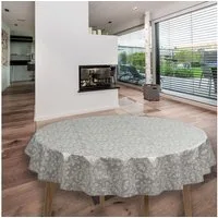 laro Tischdecke Wachstuch-Tischdecken Blumen Grau Weiß Rund 140cm