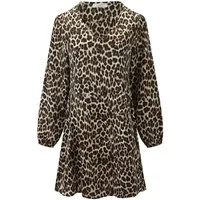 SASSYCLASSY Satinkleid Elegantes Kleid Damen mit Animal-Print Braunes Satin-Kleid im Animal-Look