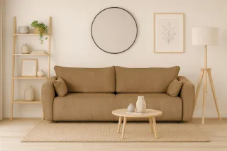 Sofa 3-Sitzer mit Schlaffunktion RUDEN in Stoff Raven Braunbeige