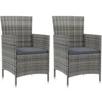 vidaXL Gartenstuhl Gartenstühle mit Kissen 2 Stk. Poly Rattan Grau (2 St)