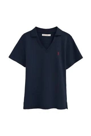 Cotolino-Poloshirt marineblau mit knopflosem Kragen und Rigby Go Stickerei