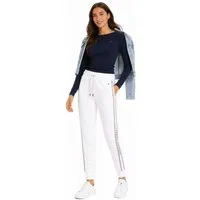 TOMMY LIFE Jogginghose Hilfiger Track Pants Jogginghose Damen Hose Weiß Logo-Tape (1-tlg) Elastischer Bund mit verstellbarem Kordelzug