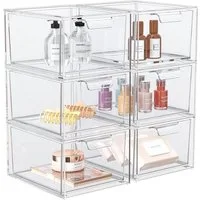 Refined Living Organizer 2er/4er/6er Set Stapelbare Acryl Make-up Organizer mit Ausziehgriffen (Acryl Aufbewahrungsschubladen, Kosmetik Organizer, Stapelbare Schubladenbox, Staubdichte Schubladen, Multifunktionale Aufbewahrung, Speisekammer,Transpare