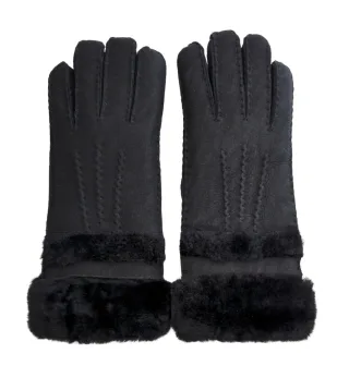 Damenhandschuhe aus echtem schwarzem Wildleder mit aufrollbarer Manschette