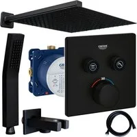 Grohe und Jowi Duscharmatur SmartControl Unterputz Thermostat, Schwarz, Regendusche, Kopfbrause (Unterputz-Duschsystem, Komplettset inkl. Thermostat) Mattschwarz, Thermostat