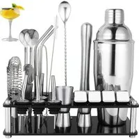 GLIESE Cocktail-Set Edelstahl Cocktail Shaker mit Ständer, (23-tlg., Shaker Setz), mit Rezeptbuch, Messbecher, Barsieb & Eissteinen