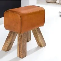 FINEBUY Sitzhocker Design Springbock Fußhocker Turnhocker Turnbock Pferd Leder (Turnbock Echtleder Hocker Braun 40 x 30 x 47 cm), Turnhocker Springbock, Lederhocker Modern