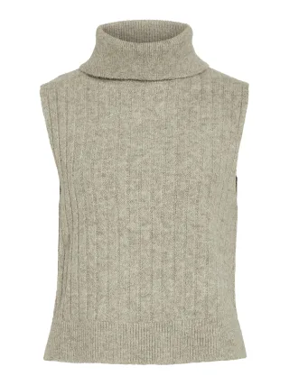 VILA - VIBELUNA HIGH NECK S/L KNIT VEST Natural Melange - Gr. - M