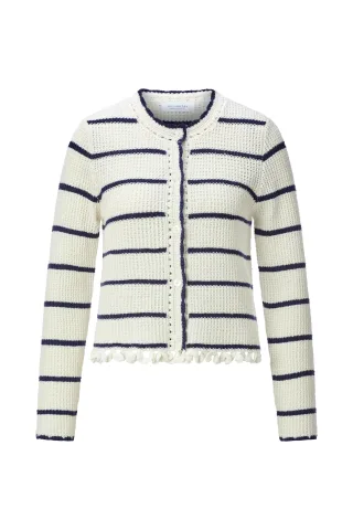 Rich & Royal - Round NK Cardi with Looped Fringes pearl white - Gr. - L