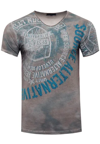 V-Neck T-Shirt mit Strass Steinen Besetzt