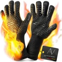 AVANA Grillhandschuhe Aramid Ofenhandschuhe Backhandschuhe Topfhandschuhe BBQ Handschuhe, Hitzebeständig bis zu 800 ° C, Schwarz