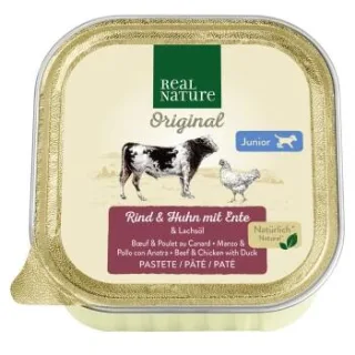 REAL NATURE Nassfutter Hund, Junior, Rind und Huhn mit Ente 34x100 g