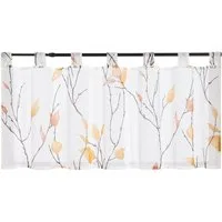 Joyswahl Scheibengardine (1 St), Schlaufen, transparent, Voile Landhausstil Weiß Kurzstores mit Blatt- und Blumenmuster