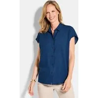 GOLDNER Kurzarmbluse Viskosebluse mit Hemdkragen Blusenshirt mit Knopfleiste, Kellerfalte und Viertelarm