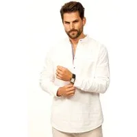 behype Langarmhemd aus Leinen im Regular-Fit Tunikahmed Herren Leinenhemd Freizeithemd mit Stehkragen als Sommerhemd