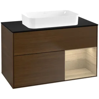 Villeroy und Boch Finion Waschtischunterschrank F662PCGN 100x60,3x50,1cm, Regal rechts Oak Veneer, Walnut veneer