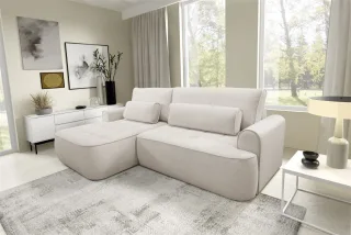Ecksofa mit Schlaffunktion HUNTER Sofa in Stoff Cloud Hellbeige Ottomane Links