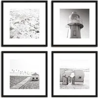 artissimo Bild mit Rahmen Bilder-Set mit Rahmen 4x 30x30 cm / Wandbilder-Set gerahmt modern, Strand und Meer: Schwarz Weiß Fotos von Strandlandschaften