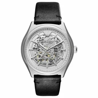 Emporio Armani AR60003 Automatische Skelett Herrenuhr aus schwarzem Leder