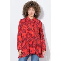 Ulla Popken Longbluse Plissee-Bluse Schriftmuster A-Linie Hemdkragen