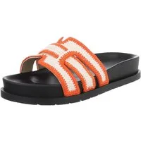 Ital-Design Moderne Damen Sandalen mit Schwarz-Weiß-Design für den Sommer Pantolette (89372656) Flach Pantoletten in Orange