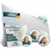 Nachtengel Daunenkissen 3-Kammer Kopfkissen 40x80 aus 100 % Daunen & Federn Made in Germany, Füllung: 100% Daunen & Federn, Bezug: 100% Baumwolle, Rückenschläfer, Seitenschläfer, Bauchschläfer, Atmungsaktiv, Hypoallergen, Umweltfreundlich