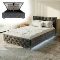 Juskys Polsterbett Nizza, Stauraum, LED Licht, Chesterfield Steppung, Samtbezug