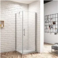 Duschparadies Eckdusche H:185cm Pendeltür mit Seitenwand Stabilstange Duschtür Duschkabine, BxT: 70x76 cm, Einscheibensicherheitsglas, ebenerdiger Einbau möglich