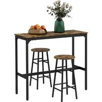 HOMCOM Bargruppe Bartisch-Set, 3tlg. Bartisch mit Barhocker Set, (Tischgruppe, 3-tlg., Essgruppe), Rustikal-Braun MDF Stahl