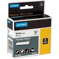 Rhino IND ORIGINAL Schriftband Flexibles Nylon 24mm x 3,5m, schwarz auf weiß permanent haftend, 1734524
