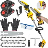 Rutaqian Akku-Kettensäge 6-Zoll bürstenlose elektrische Kettensäge mit 2 x 1,5 Ah Akku, 21v, 550W, 180,00 cm Schwertlänge, 1-tlg., 5,9 Fuß MAX Reichweite Stangsäge für Gartenscheren Holzschneidenz