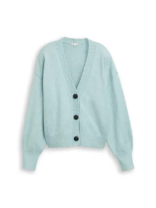 Tom Tailor - Loose Fit Cardigan mit V-Ausschnitt white moss melange - Gr. - XXXL