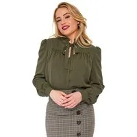 Voodoo Vixen Blusenshirt Green Tie 50er Retro Schluppenbluse Puffärmel