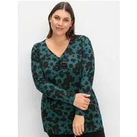 Sheego T-Shirt Langarmshirt Langarm mit Blumendruck und V-Ausschnitt