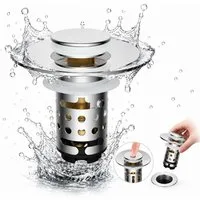 Luckice Waschbeckenstöpsel mit Abflusssieb, aus 304 Edelstahl 100% wasserdicht, (Universeller Pop Up Abflussstopfen mit Haarsieb, schnell ablaufend, für Bad, Küche, Dusche & Badewanne)