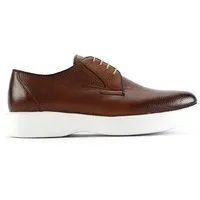 Celal Gültekin Leder Derby Plateau Sneaker Herren Sneaker Narbenleder Derby, Echtleder-Futter, Hellbraun/Weiß, 42