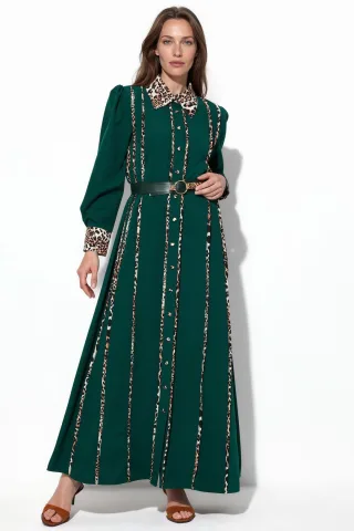 Leopardenmuster Maxi-Shirtkleid