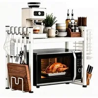Esun Standregal Mikrowellen Regal 2-Stufig Microwave Shelf Schrank Küchenregal, Stahl, Mikrowellenregal mit 5 Haken, Schneidebrettständer